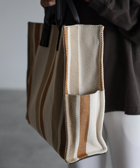 A4ダブルハンドルストライプトートバッグ 12-1074